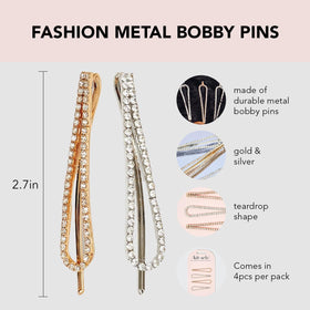 Close-up of Kitsch teardrop rhinestone bobby pins