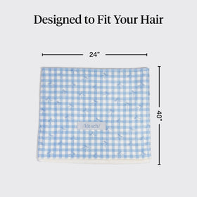 Close-up of Kitsch XL Microfiber Hair Towel Wrap Gingham Blue fabric