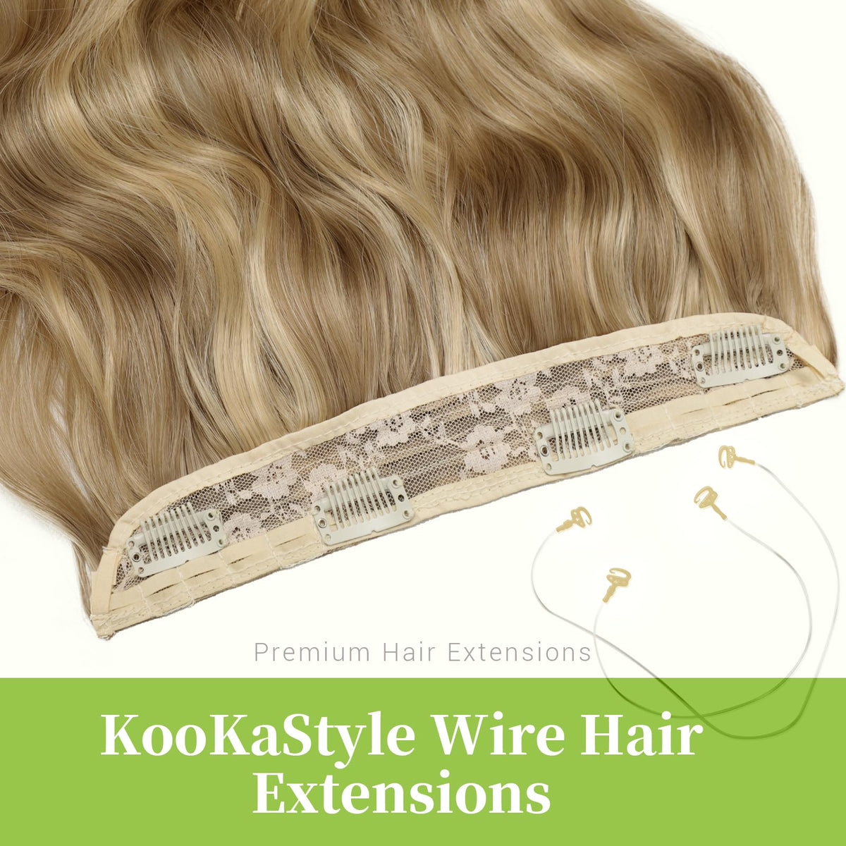 Close-up of KooKaStyle hair extensions with clips attached