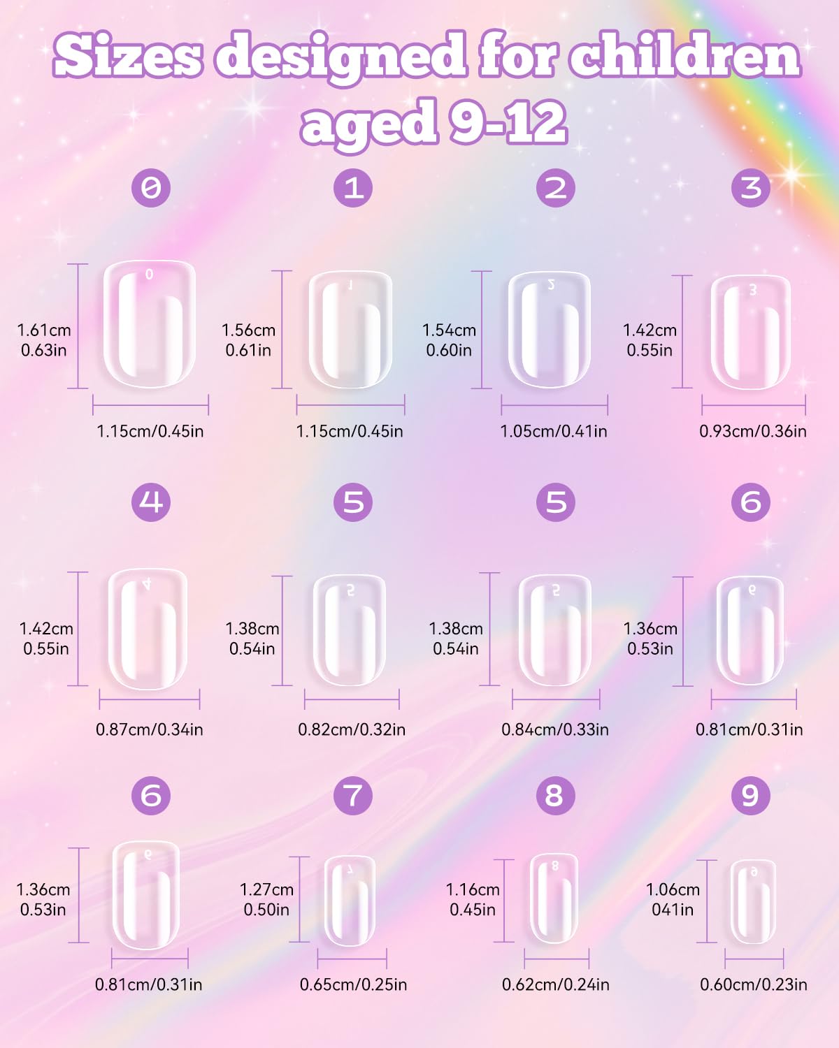 Close-up of krofaue Kids Nail Tips showing different sizes