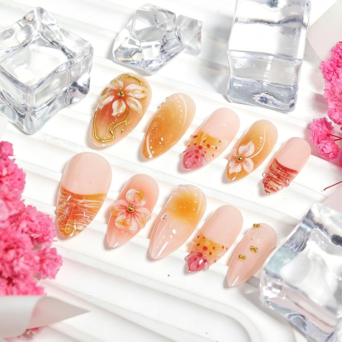 Close-up of KRTBKR 3D flower press on nails