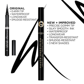 Close-up of L'Oreal Paris eyeliner swatch on skin