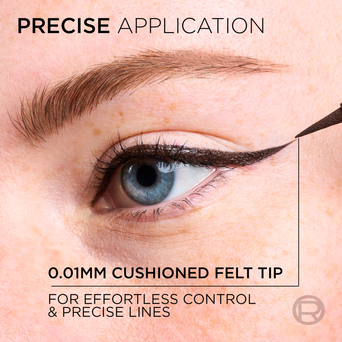 Close-up of L'Oreal Paris Liquid Eyeliner tip showing ultra-precise felt tip