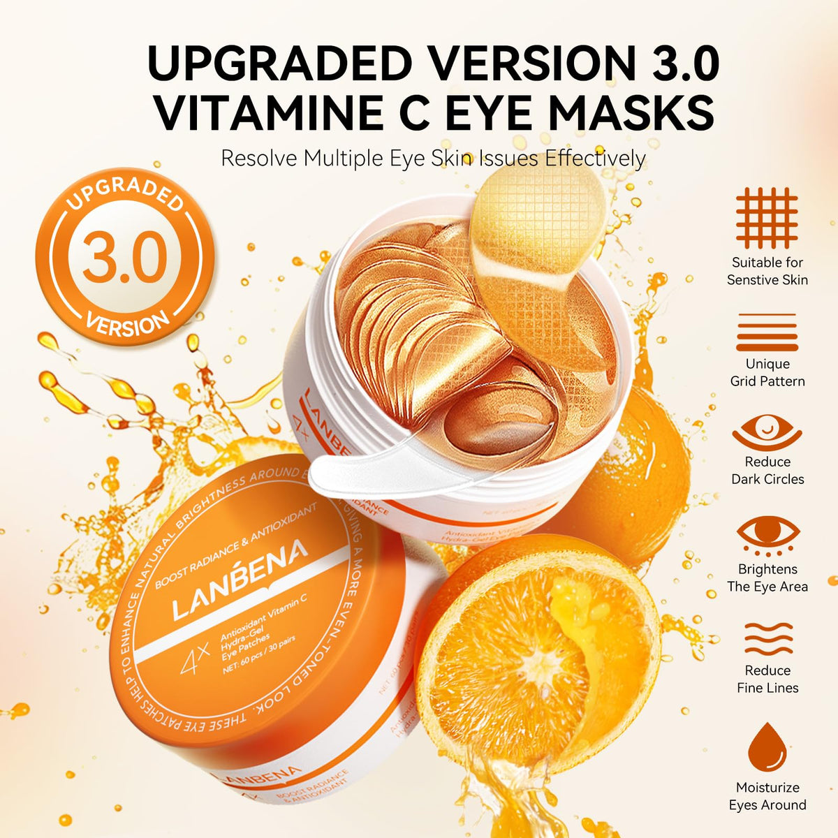 Close-up of LANBENA Vitamin C Under Eye Patches showing texture