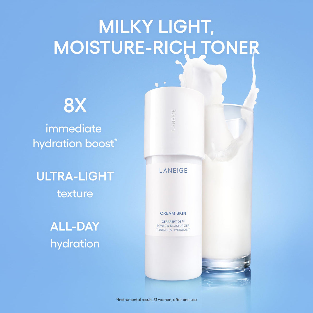 Close-up of LANEIGE Cream Skin Toner texture on hand