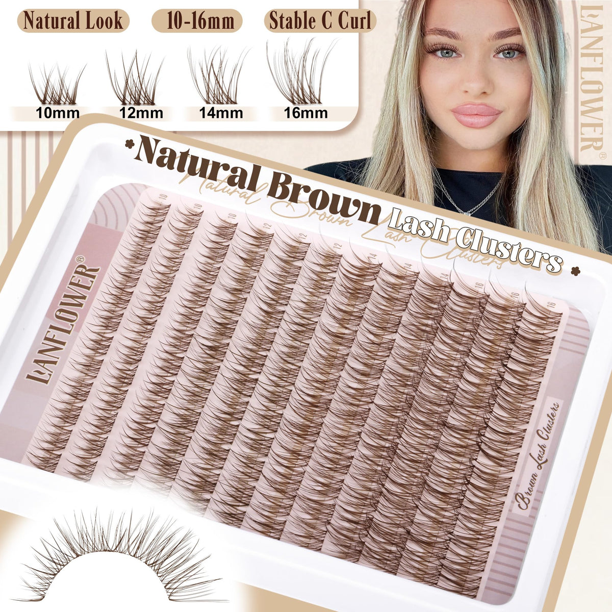 Close-up of LANFLOWER brown lash clusters showing wispy design