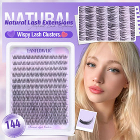 Close-up of LANFLOWER wispy eyelash clusters in various lengths