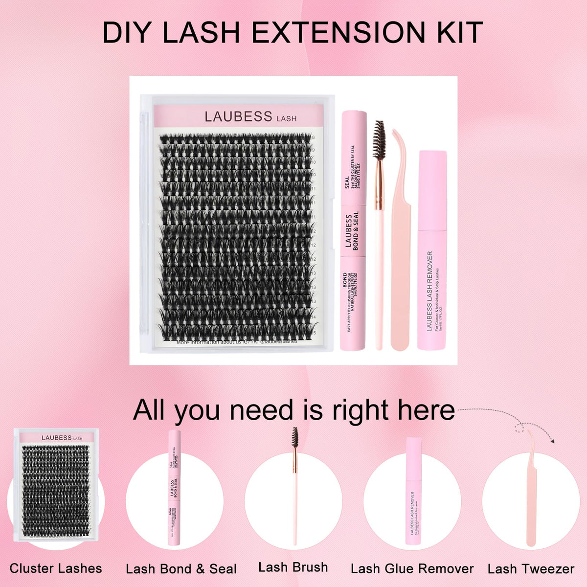Close-up of LAUBESS LASH cluster lashes in various styles