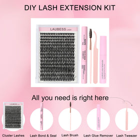 Close-up of LAUBESS LASH lash clusters in the kit