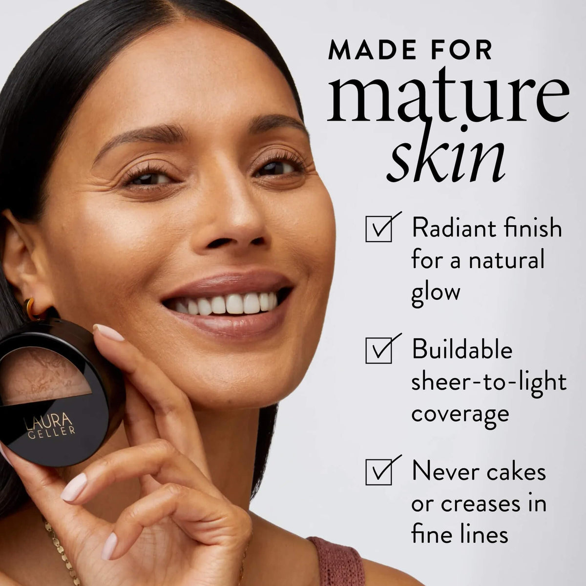 Close-up of LAURA GELLER Baked Balance-N-Glow foundation showing texture