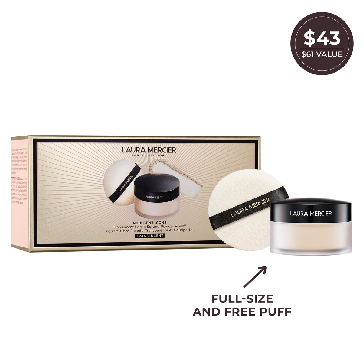 Close-up of Laura Mercier Translucent Loose Setting Powder packaging