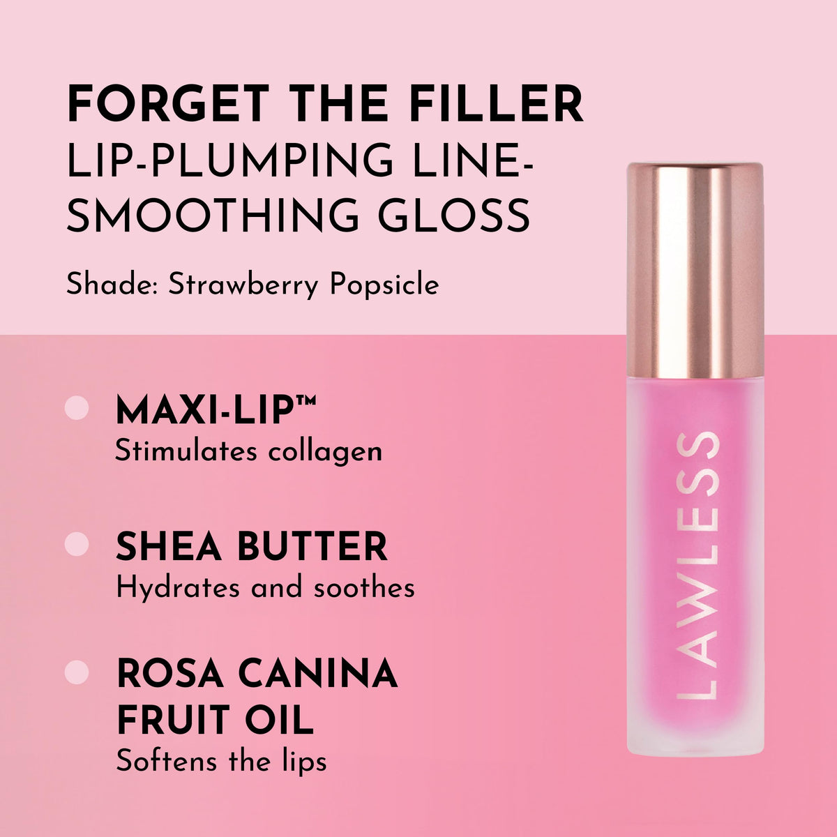 Close-up of Lawless Lip Plumping Gloss Strawberry Popsicle applicator