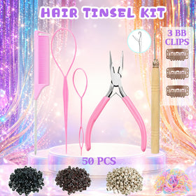 Close-up of LEDIZE hair tinsel strands in various colours