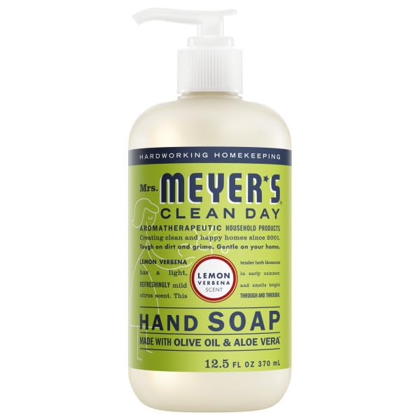 Close-up of Lemon Verbena scent liquid hand soap bottle