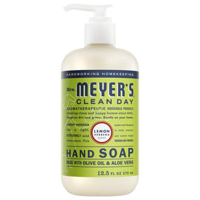 Close-up of Lemon Verbena scent liquid hand soap bottle