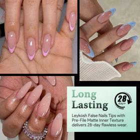 Close-up of LEYKOSH Medium Almond Nail Tips showing size markings