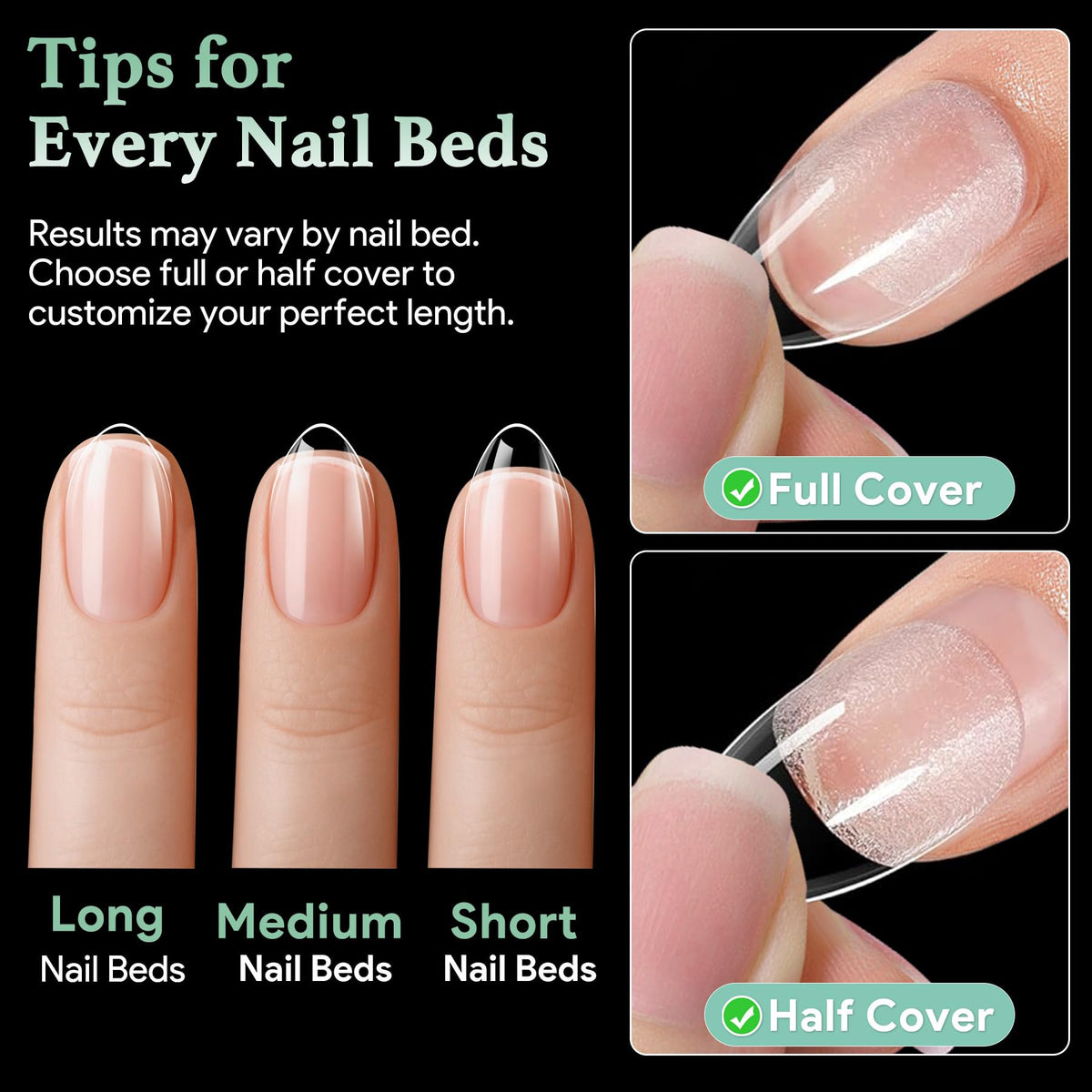 Close-up of LEYKOSH nail tips showing flexible material