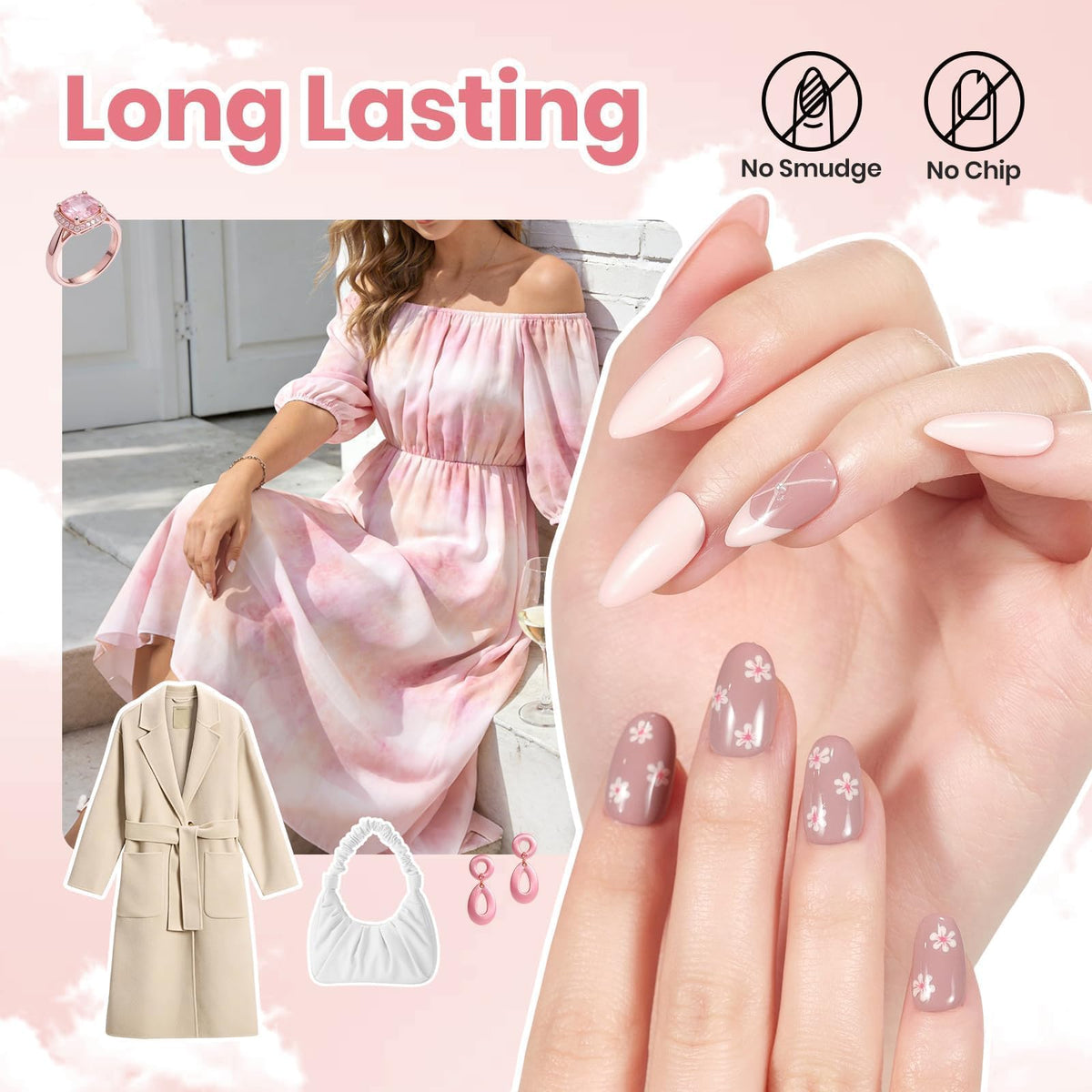 Close-up of light pink nail polish from Beetles set