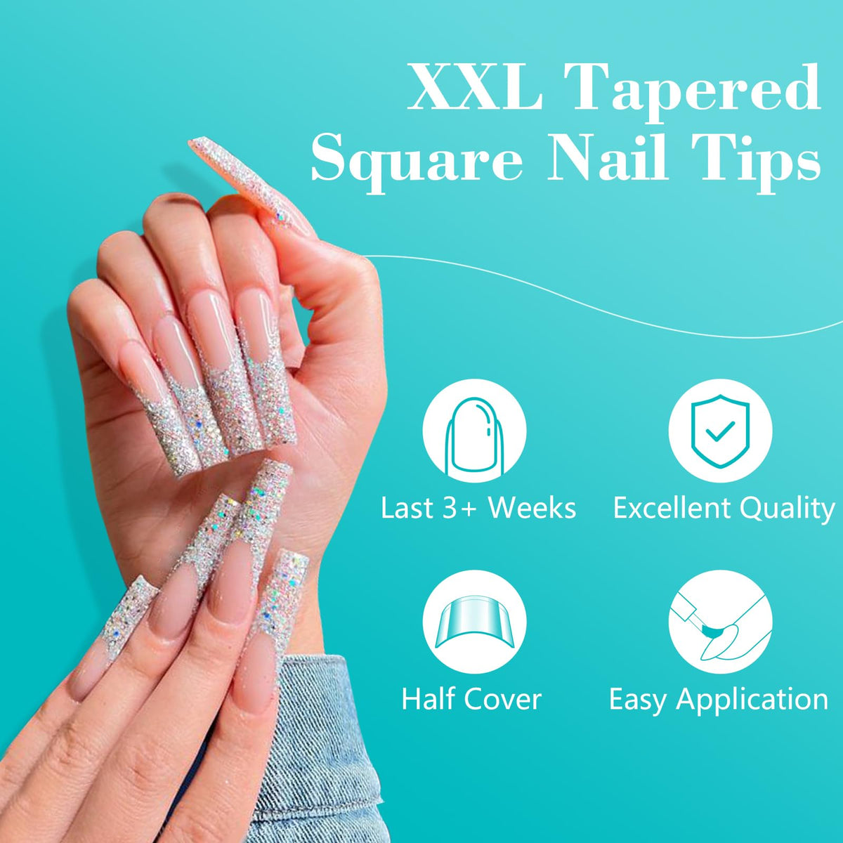Close-up of LIONVISON XXL Square Nail Tips showing size numbers