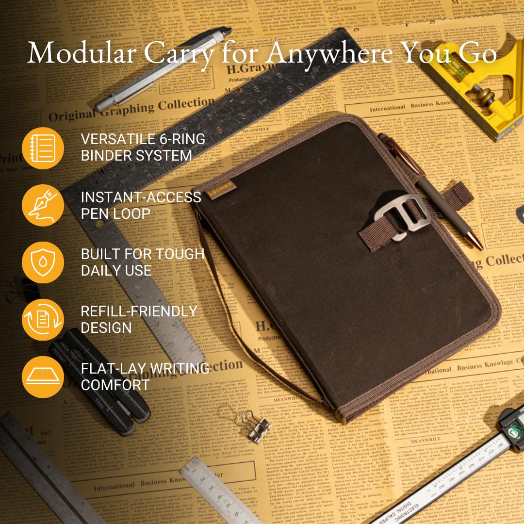 Close-up of LOCHBY Field Binder A5's waxed canvas material
