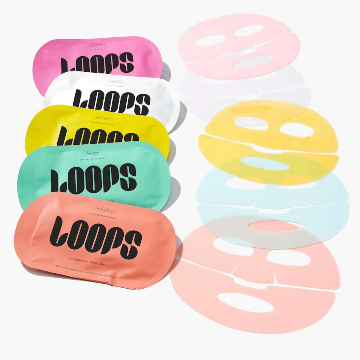 Close-up of LOOPS hydrogel mask texture and ingredients