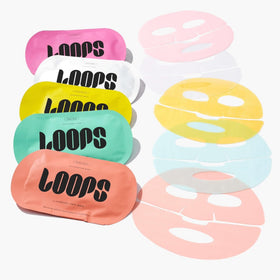 Close-up of LOOPS hydrogel mask texture and ingredients