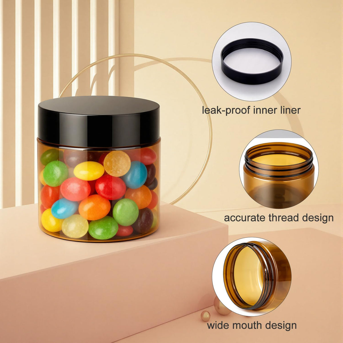 Close-up of Loretoy plastic jar lid with foam pad