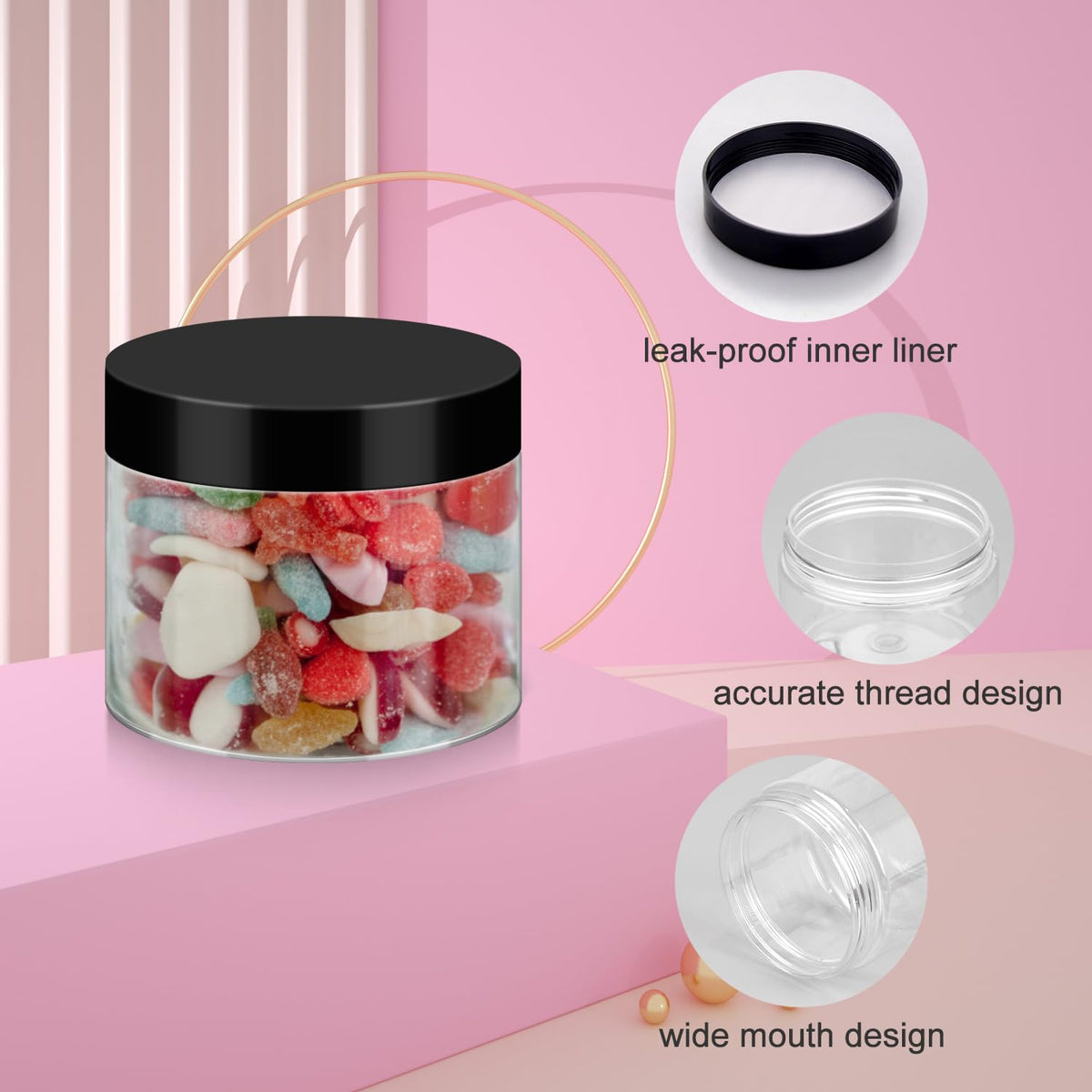 Close-up of Loretoy plastic jar lid with foam pad