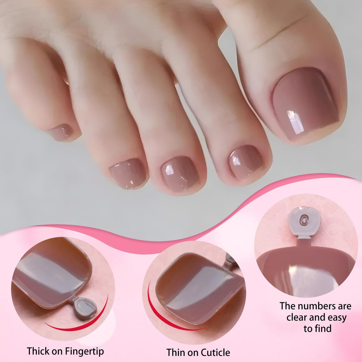 Close-up of LoveOurHome Coffee Press on Toenails with adhesive tabs