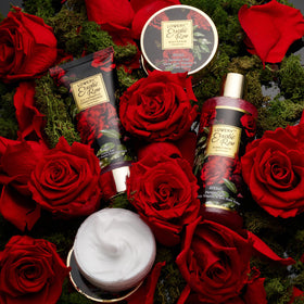 Close-up of LOVERY body lotion and bubble bath