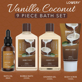 Close-up of LOVERY Shower Gel and Body Scrub in the gift basket