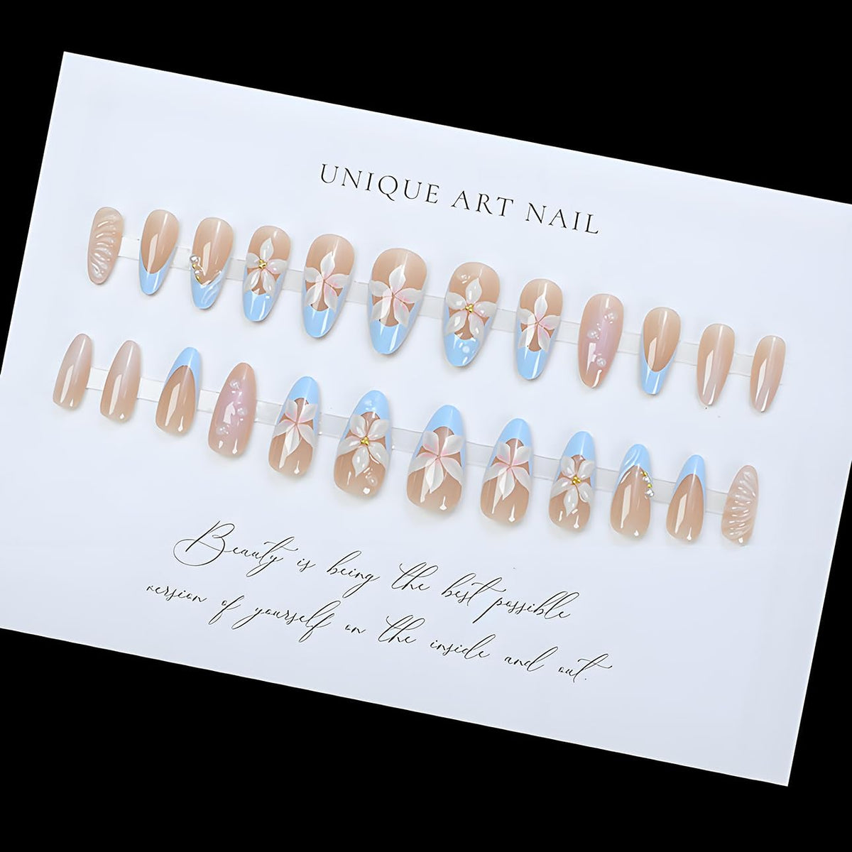 Close-up of LPOODDNU Almond Press On Nails design