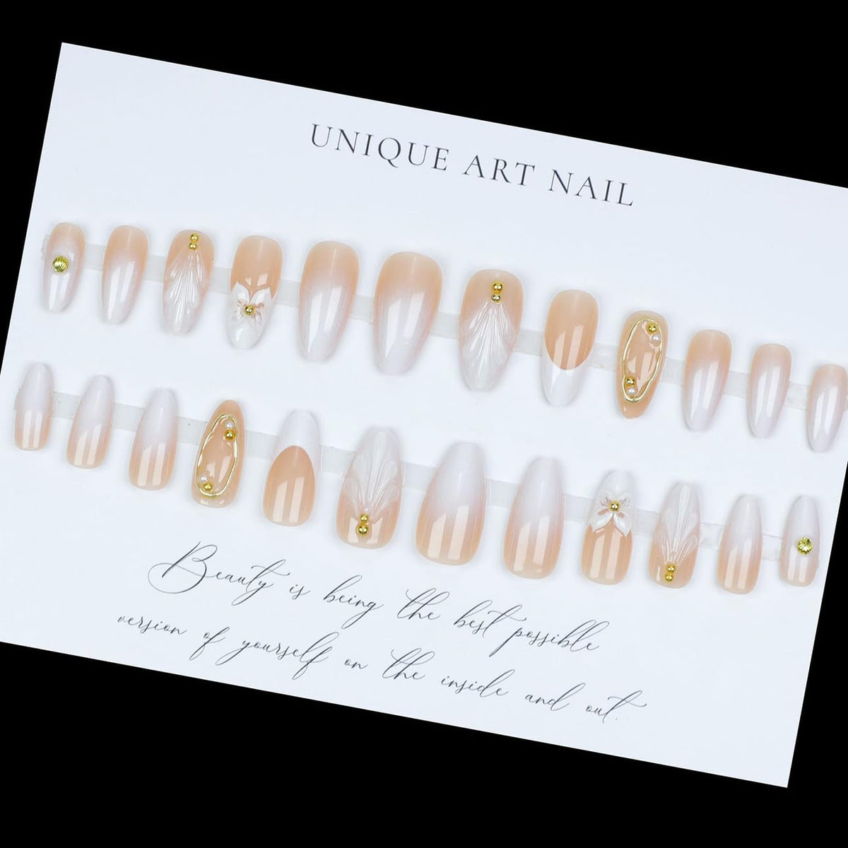Close-up of LPOODDNU Press On Nails in packaging