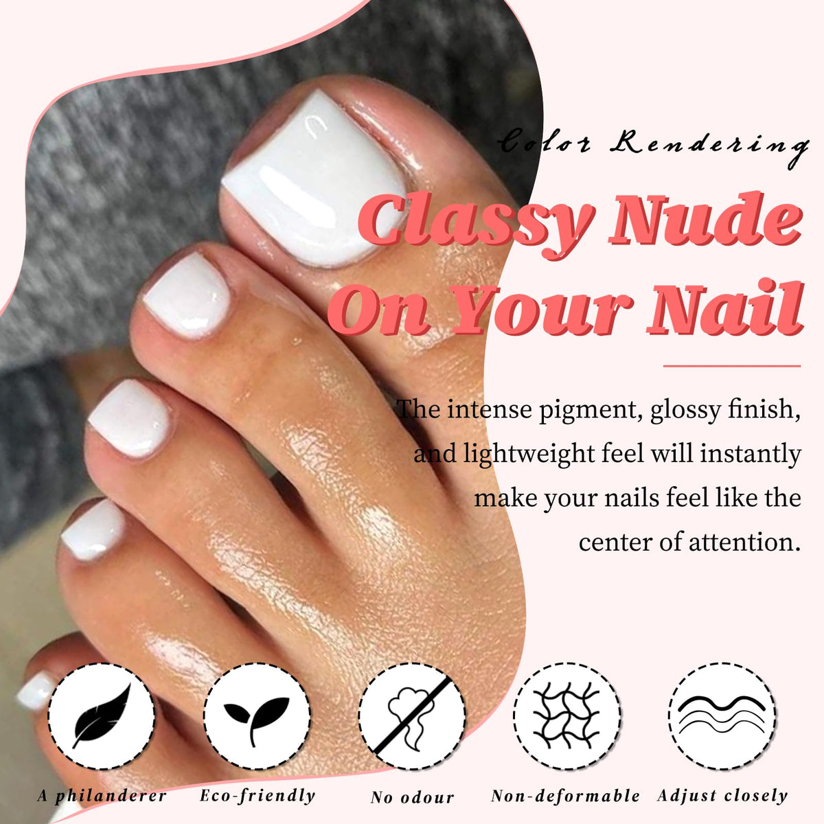 Close-up of LuckForever white press on toenails with adhesive tabs