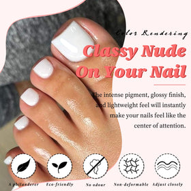 Close-up of LuckForever white press on toenails with adhesive tabs