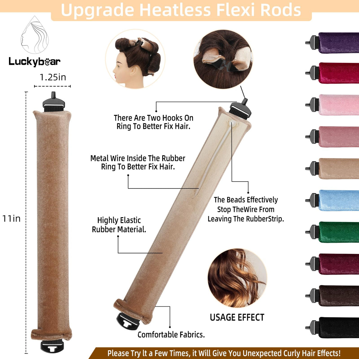 Close-up of Luckybear heatless curling rods showing texture