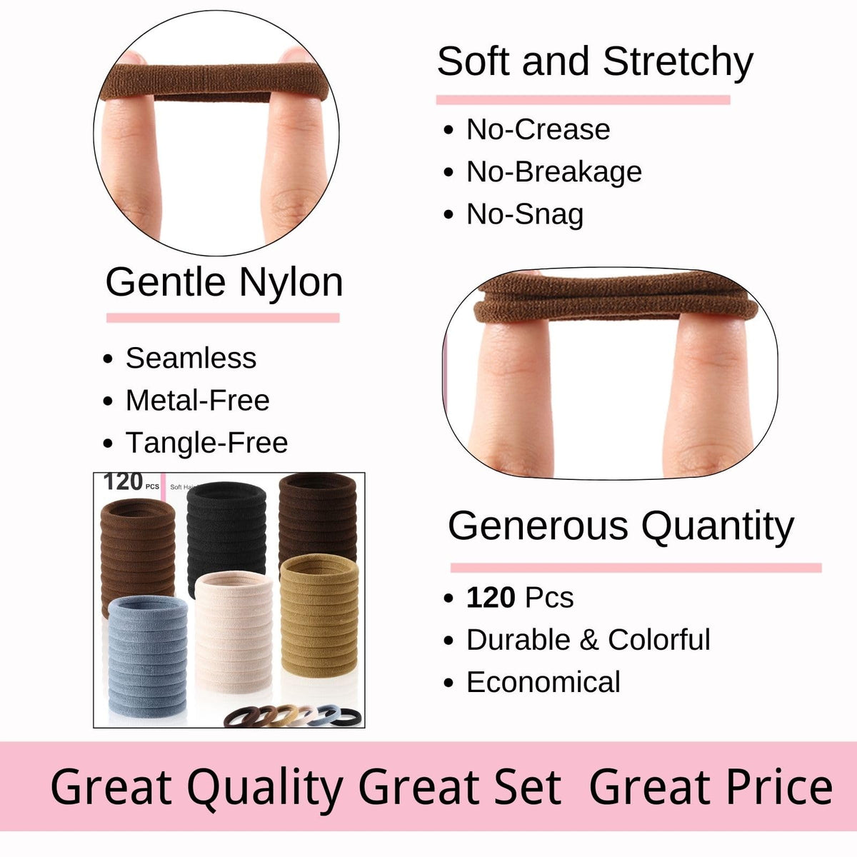 Close-up of LuSeren hair ties showing texture and elasticity
