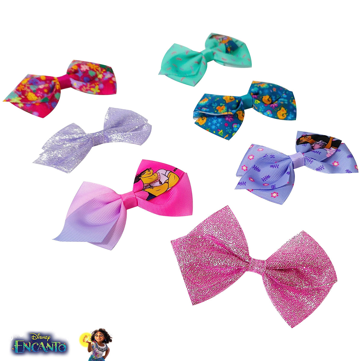 Close-up of LUV HER Disney Encanto hair bow clip featuring a vibrant design
