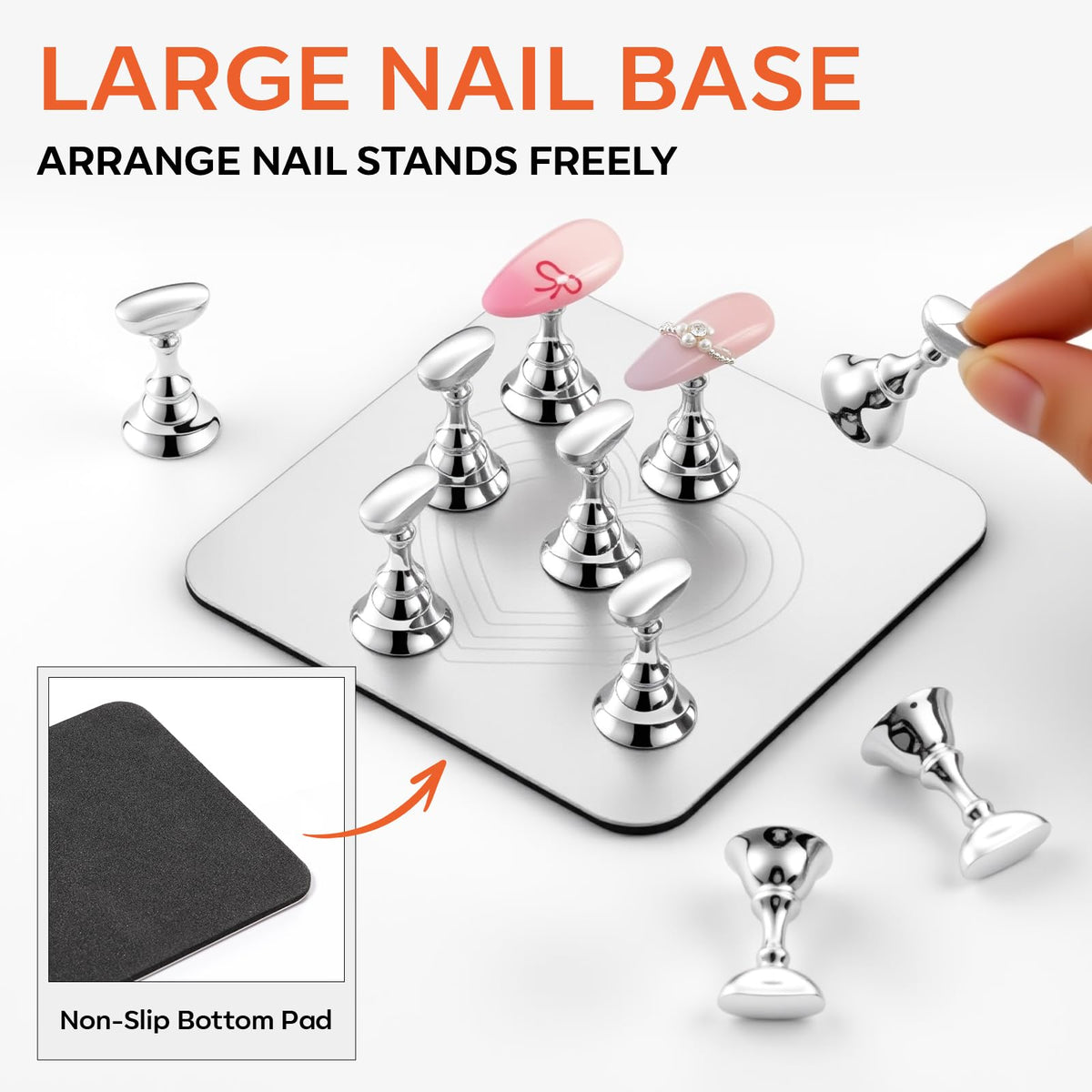 Close-up of magnetic holders on Makartt Nail Stand
