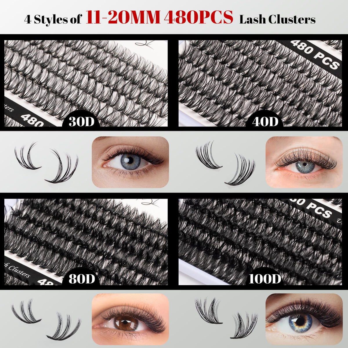 Close-up of Magnetic SL Lash Clusters showing different lengths