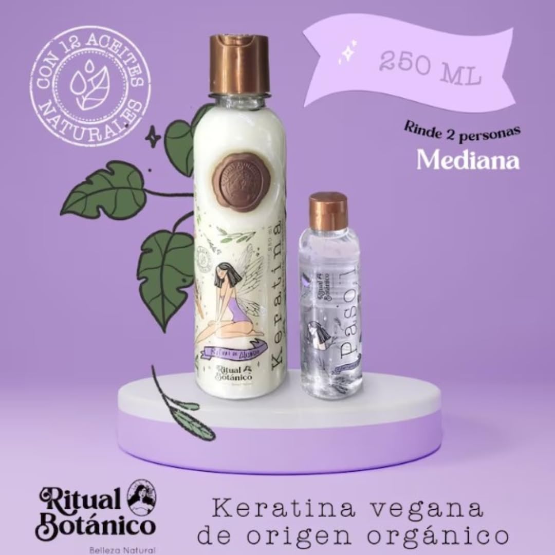 Close-up of MAIKE AMOUR Keratina Organica bottle with natural oils