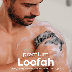 Close-up of MainBasics Charcoal Infused Loofah Sponge texture