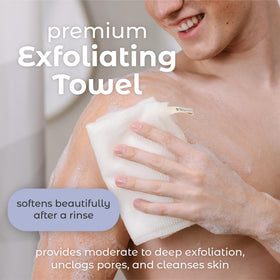 Close-up of MainBasics exfoliating texture on shower towel
