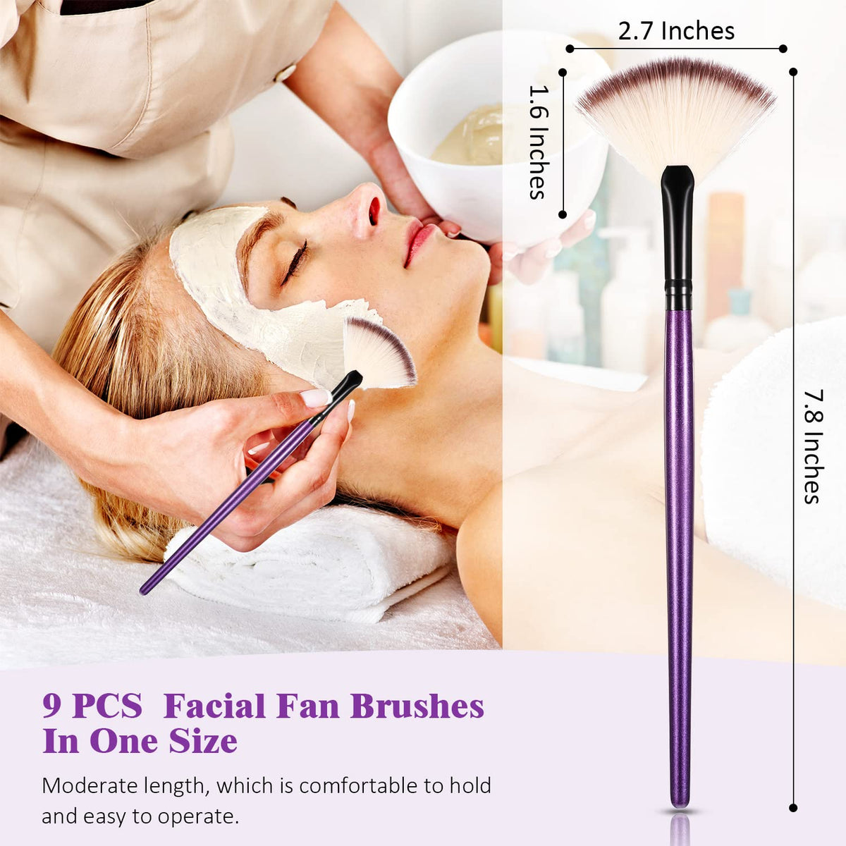 Close-up of Maitys facial fan brush with wooden handle
