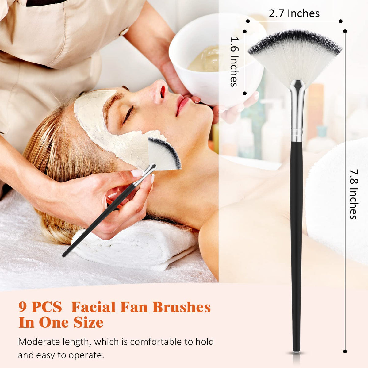 Close-up of Maitys facial fan brush with wooden handle