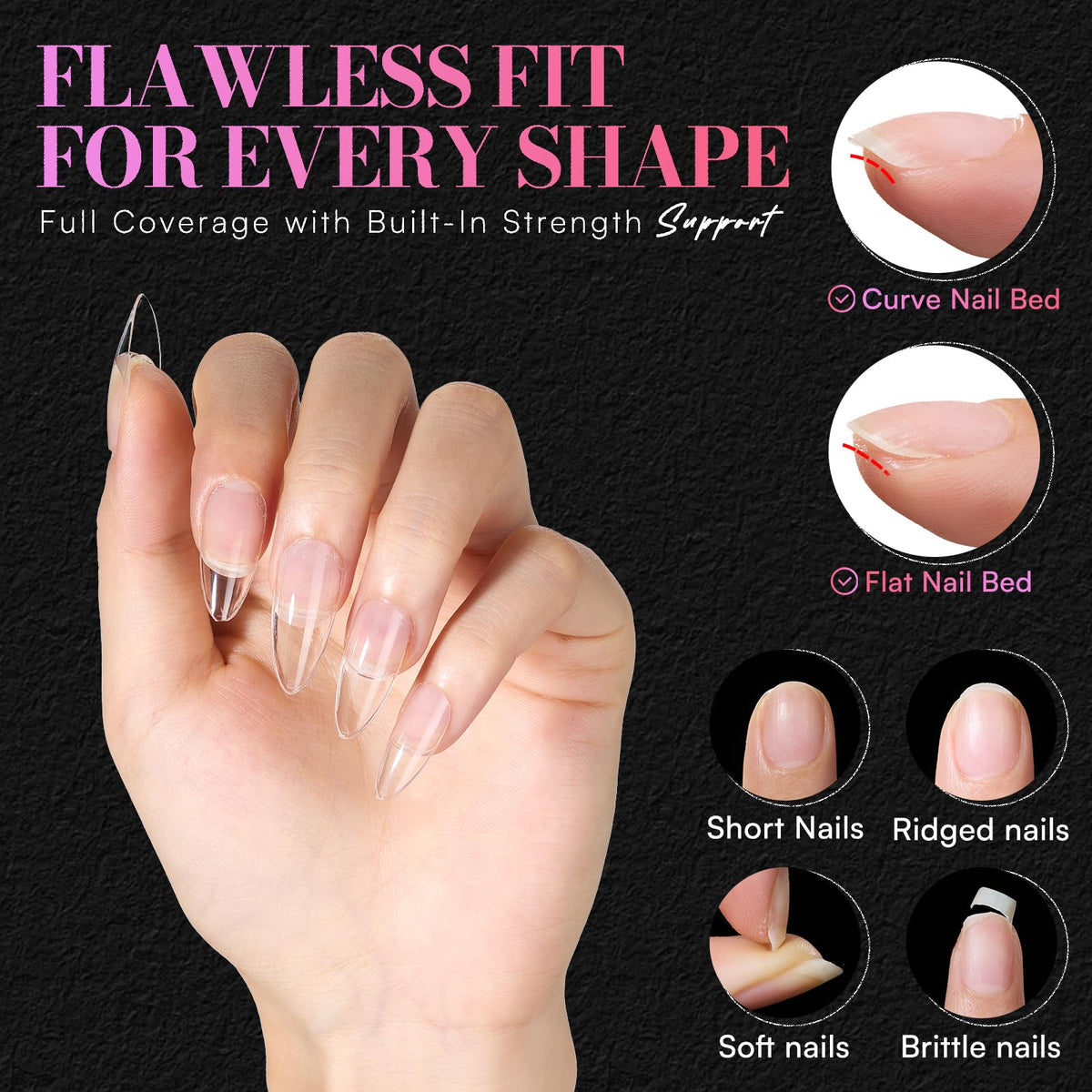 Close-up of Makartt Medium Almond Nail Tips showing flexibility