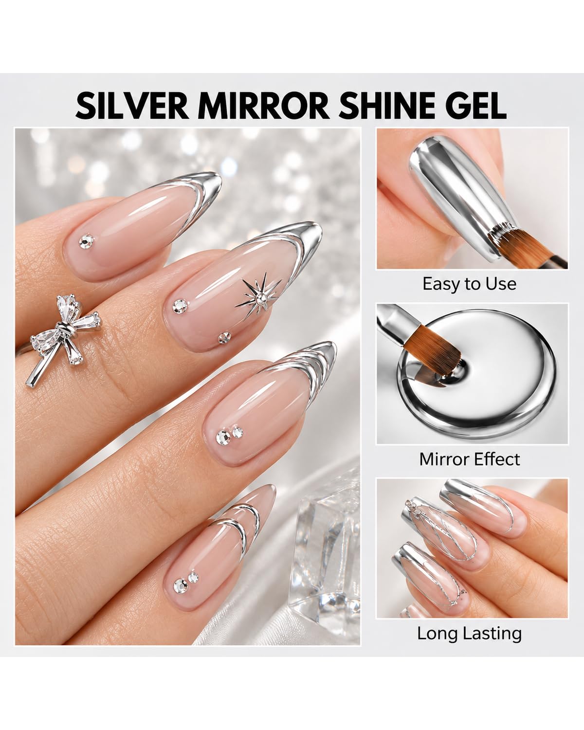 Close-up of Makartt Metallic Silver Chrome Gel Nail Polish jar