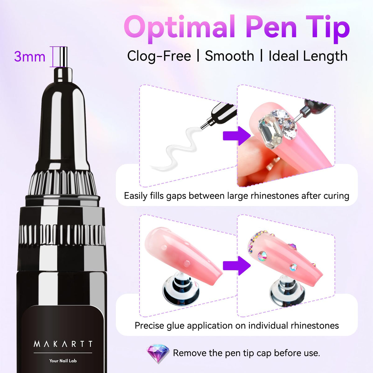 Close-up of Makartt Nail Rhinestone Glue pen tip for precision