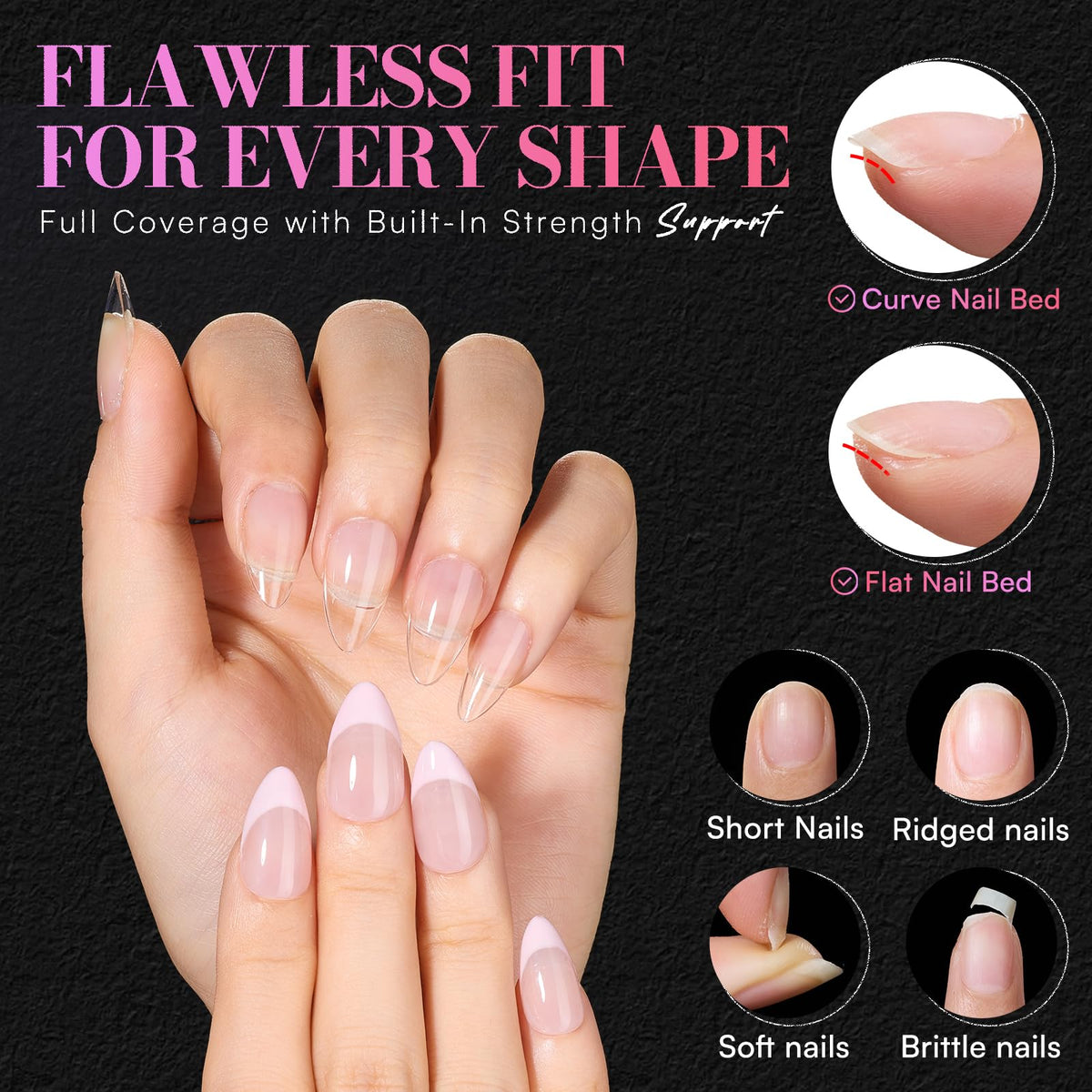 Close-up of Makartt Short Almond Nail Tips showing pre-etched interior