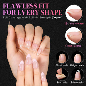 Close-up of Makartt Short Almond Nail Tips showing pre-etched interior